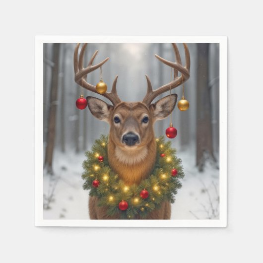 Christmas Buck Wearing a Glowing Wreath Serviette (Vorderseite)