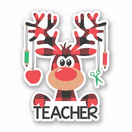 Christmas Buffalo Kariert Teacher Aufkleber (Vorderseite)