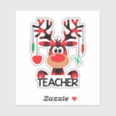 Christmas Buffalo Kariert Teacher Aufkleber (Blatt)