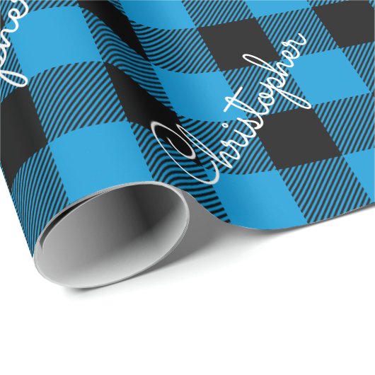 Christmas Buffalo Karierter Individuelle Name Rust Geschenkpapier (Rolleneckpunkt)