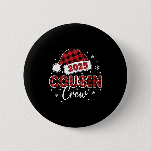 Christmas Buffalo Plaid 2025 Cousin Crew Santa Hat Button (Vorderseite)