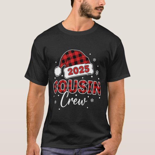 Christmas Buffalo Plaid 2025 Cousin Crew Santa Hat T-Shirt (Vorderseite)