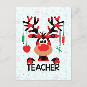 Christmas Buffalo Plaid Teacher Postkarte