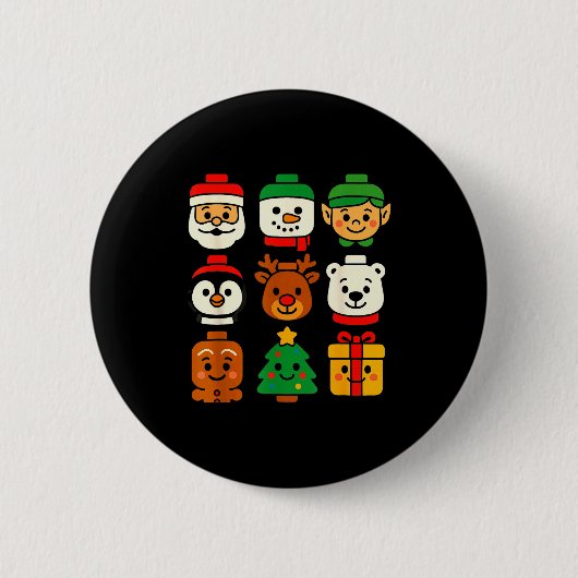 Christmas Building Brick Santa Elf Snowman Xmas Bo Button (Vorderseite)