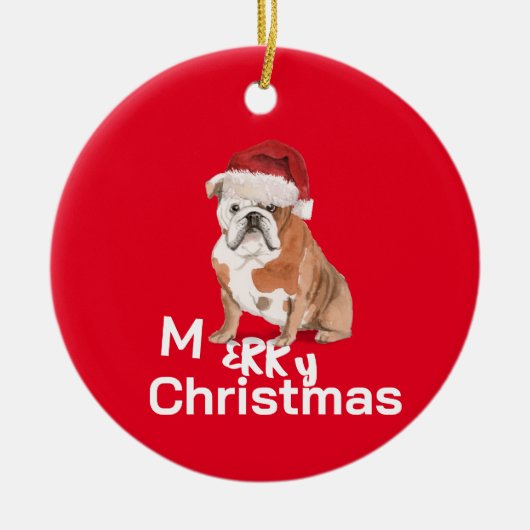 Christmas Bull Dog Frory Gruß Keramik Ornament (Vorne)