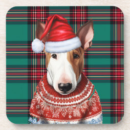 Christmas Bull Terrier Dog Red Green Kariert Holid Getränkeuntersetzer