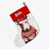 Christmas Bull Terrier mit Name Woof Hintergrund Großer Weihnachtsstrumpf (Rückseite (Hängend))