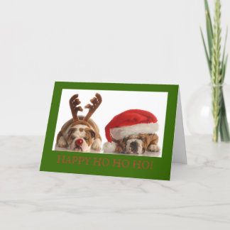 CHRISTMAS BULLDOG HOLIDAY GREETCARD GRÜNE FEIERTAGSKARTE