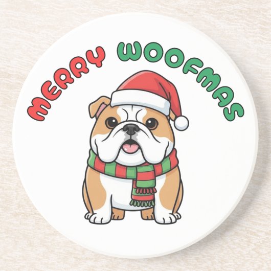 Christmas Bulldog Untersetzer: Frohe Woofmas Getränkeuntersetzer (Vorne)