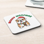 Christmas Bulldog Untersetzer: Frohe Woofmas Getränkeuntersetzer (Linke Seite)