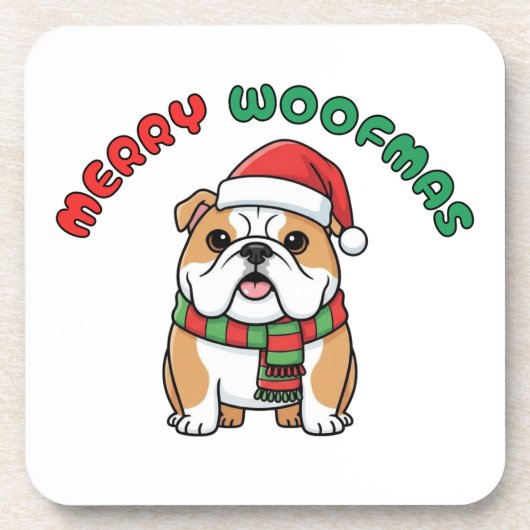 Christmas Bulldog Untersetzer: Frohe Woofmas Getränkeuntersetzer (Vorderseite)
