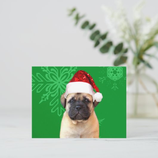 Christmas Bullmastiff Feiertagspostkarte (Stehend Vorderseite)