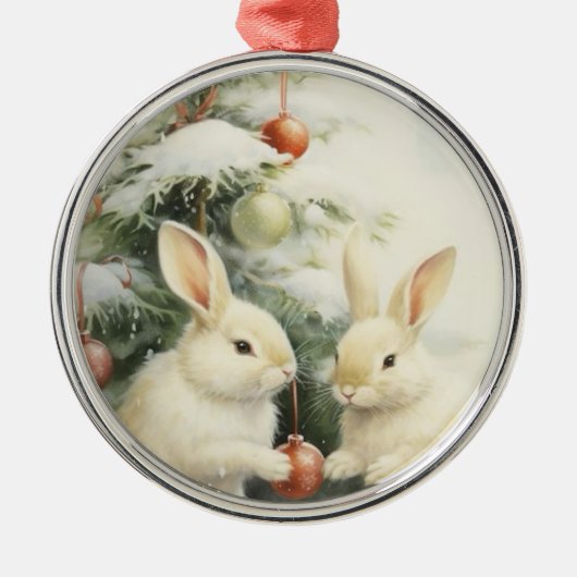 Christmas Bunnies Tree Ornament Aus Metall (Vorne)