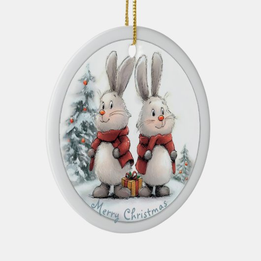 Christmas Bunny and gift Keramik Ornament (Rechts)