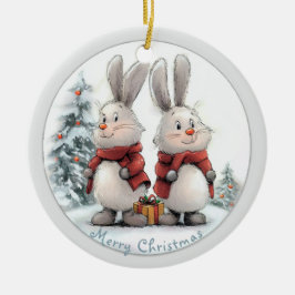 Christmas Bunny and gift Keramik Ornament