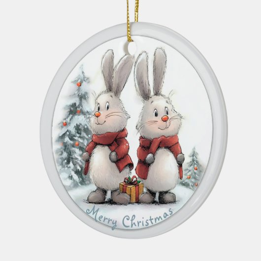 Christmas Bunny and gift Keramik Ornament (Links)