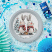 Christmas Bunny and gift Pappteller (Party)
