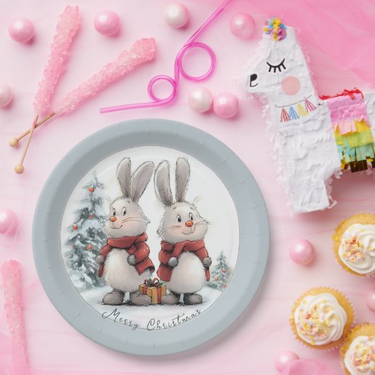 Christmas Bunny and gift Pappteller (Party)