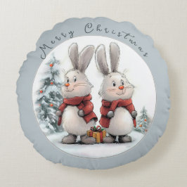Christmas Bunny and gift Rundes Kissen