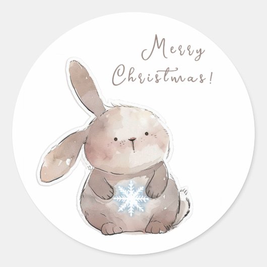 Christmas Bunny and Snowflake Runder Aufkleber (Vorderseite)