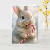Christmas Bunny Rabbit Nibbling On a Candy Cane Karte (Gelbe Blume)