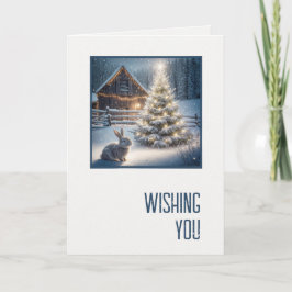 Christmas Bunny With Glowing Tree and Barn Karte