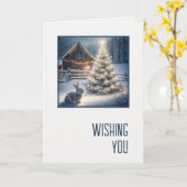 Christmas Bunny With Glowing Tree and Barn Karte (Gelbe Blume)