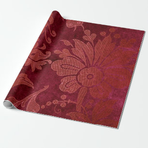 Christmas Burgundy Red Damask Geschenkpapier