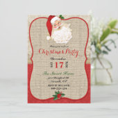 Christmas Burlap Damask Santa Claus Einladung (Stehend Vorderseite)