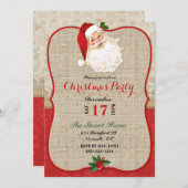 Christmas Burlap Damask Santa Claus Einladung (Vorne/Hinten)