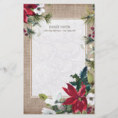 Christmas Burlap Lace Poinsettias Green Blätter Briefpapier (Vorderseite)