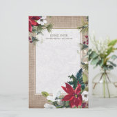 Christmas Burlap Lace Poinsettias Green Blätter Briefpapier (Stehend Vorderseite)