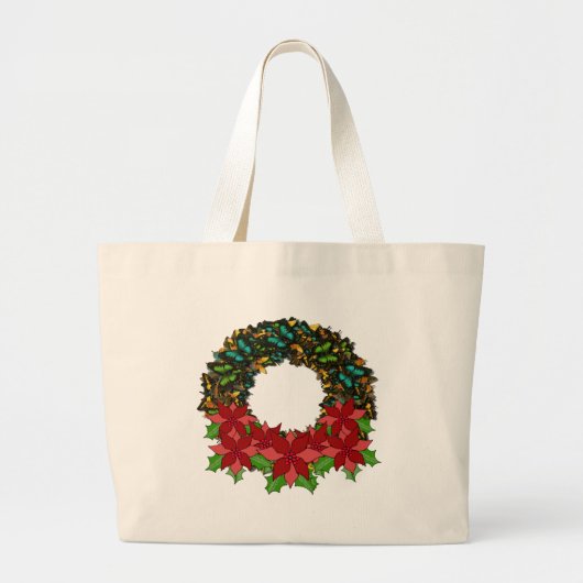 Christmas Butterfly Poinsettia Wreath Tote Bag Jumbo Stoffbeutel (Vorne)