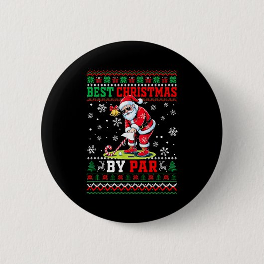Christmas By Par Santa Sweater Playing Golf Golfer Button (Vorderseite)