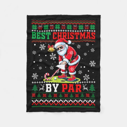 Christmas By Par Santa Sweater Playing Golf Golfer Fleecedecke (Vorderseite)