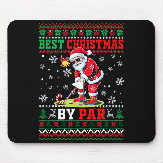 Christmas By Par Santa Sweater Playing Golf Golfer Mousepad (Vorne)