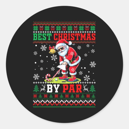 Christmas By Par Santa Sweater Playing Golf Golfer Runder Aufkleber (Vorderseite)