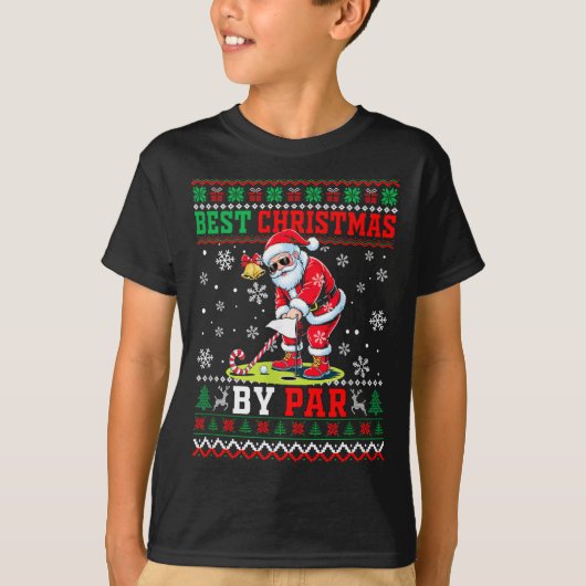 Christmas By Par Santa Sweater Playing Golf Golfer T-Shirt (Vorderseite)