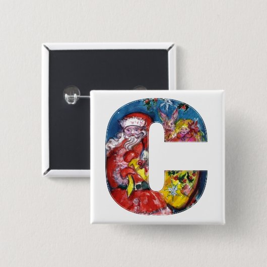 CHRISTMAS C SCHREIBEN / SANTA MIT GIFTMONOGRAMM BUTTON (Vorne & Hinten)