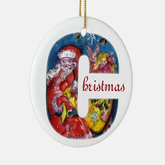 CHRISTMAS C SCHREIBEN / SANTA MIT GIFTMONOGRAMM KERAMIKORNAMENT (Rechts)