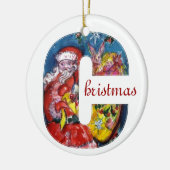 CHRISTMAS C SCHREIBEN / SANTA MIT GIFTMONOGRAMM KERAMIKORNAMENT (Links)