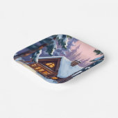 Christmas Cabin Forest Winter Snow Holiday Pappteller (Gewinkelt)