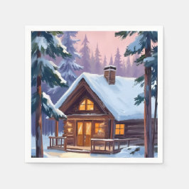 Christmas Cabin Forest Winter Snow Holiday Serviette