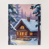 Christmas Cabin Forest Winter Snow Puzzle (Vertikal)