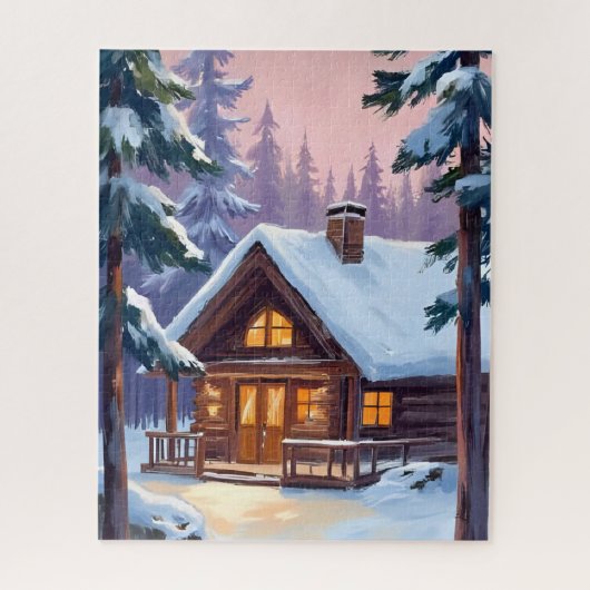 Christmas Cabin Forest Winter Snow Puzzle (Vertikal)