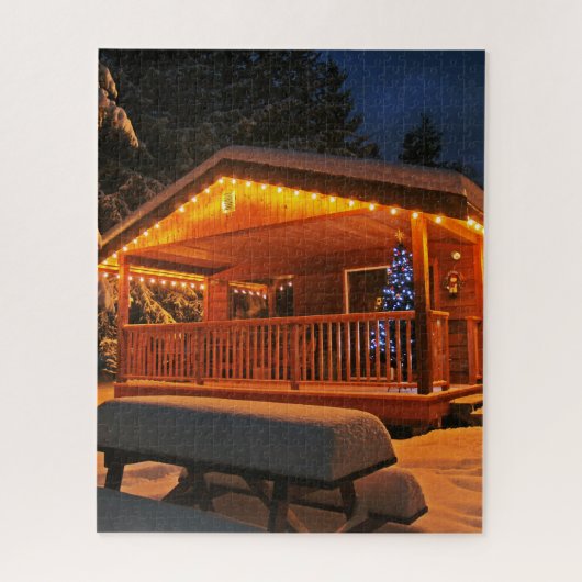 Christmas cabin snow night jigsaw puzzle (Vertikal)