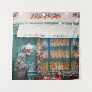 Christmas cafe bakery exterior with Christmas deco Wandteppich