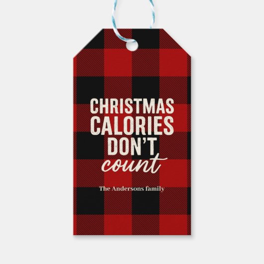 “Christmas Calories Don’t Count” Buffalo Plaid Geschenkanhänger (Vorderseite)