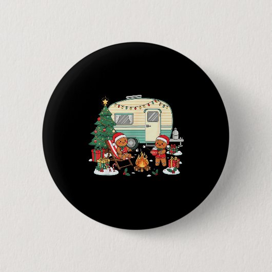 Christmas Camng Gingerbread Campfire Tree Santa Ha Button (Vorderseite)