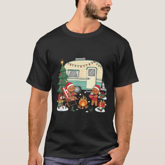 Christmas Camng Gingerbread Campfire Tree Santa Ha T-Shirt (Vorderseite)